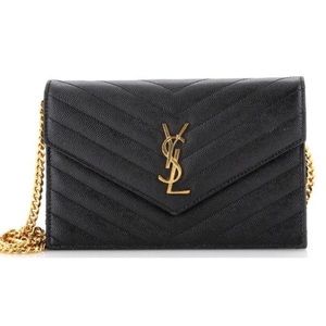 SAINT LAURENT MATELASSE CHAIN WALLET with gold chain